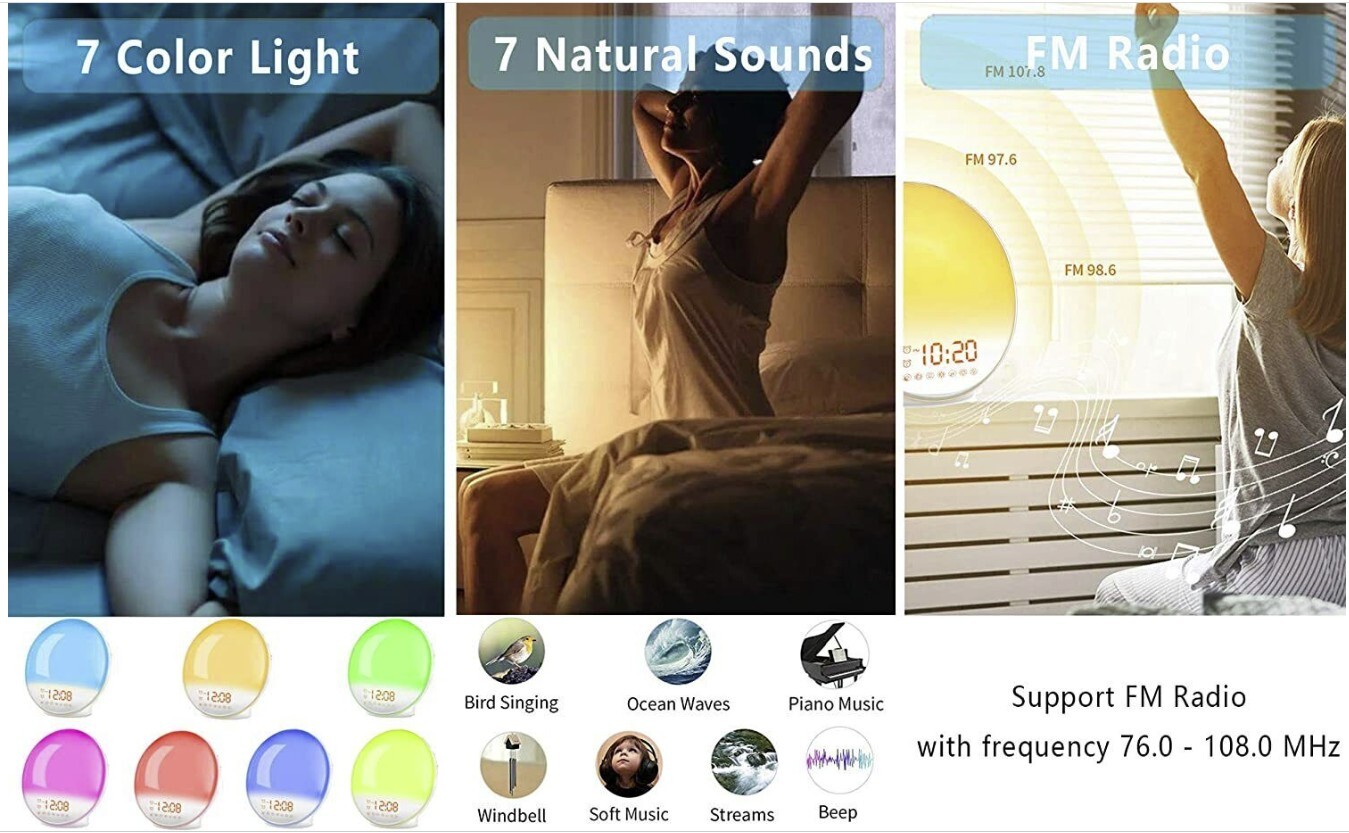 4 Pack Sunrise Smart Wake Up Light Digital Alarm Clock A80S Nature Sounds Alexa