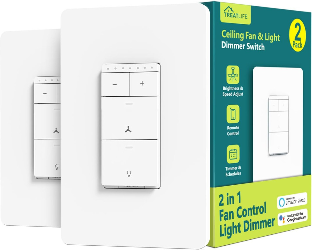 Smart Ceiling Fan Control and Dimmer Light Switch 2PACK, Neutral Wire Needed, Si