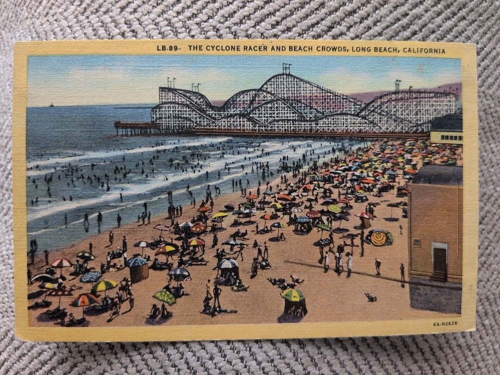 Vintage Cyclone Racer and Beach Postcard
