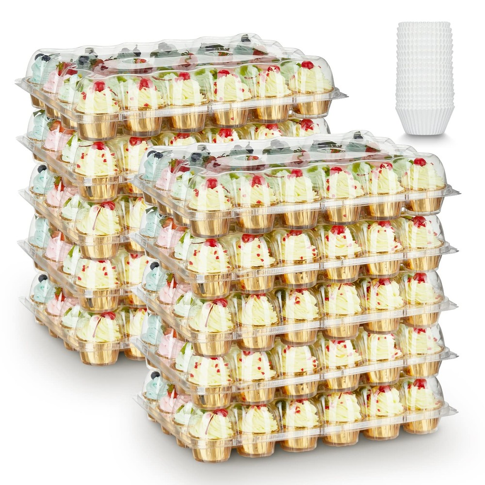 (24 Pack x 10 Sets) Stackable Cupcake Carrier Holders with 240 Pack Cupcake L...