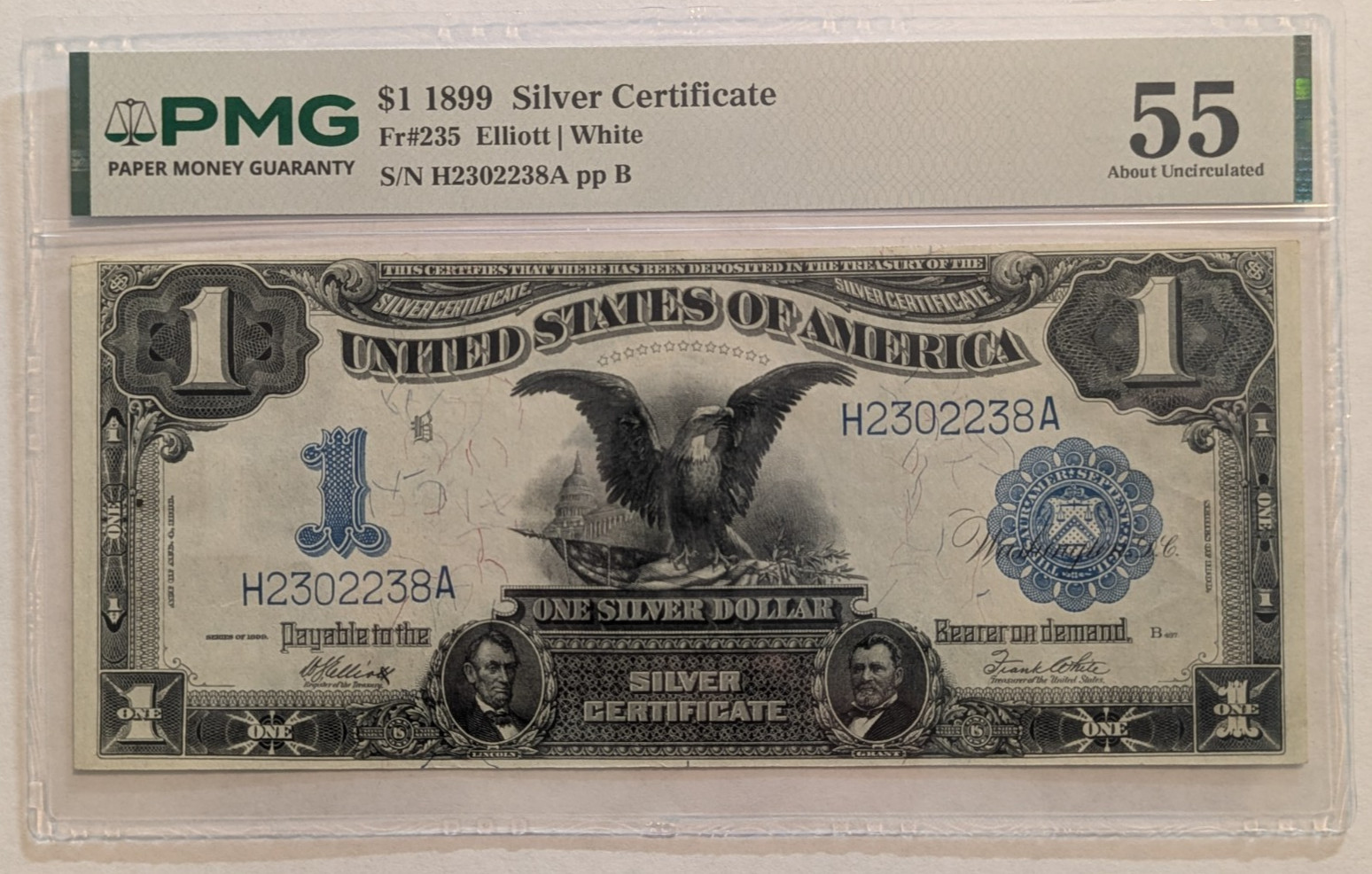 1899 $1 🦅 BLACK EAGLE SILVER CERTIFICATE 🦅 PMG  55 AU ~ About UNC🦅 Fr 235