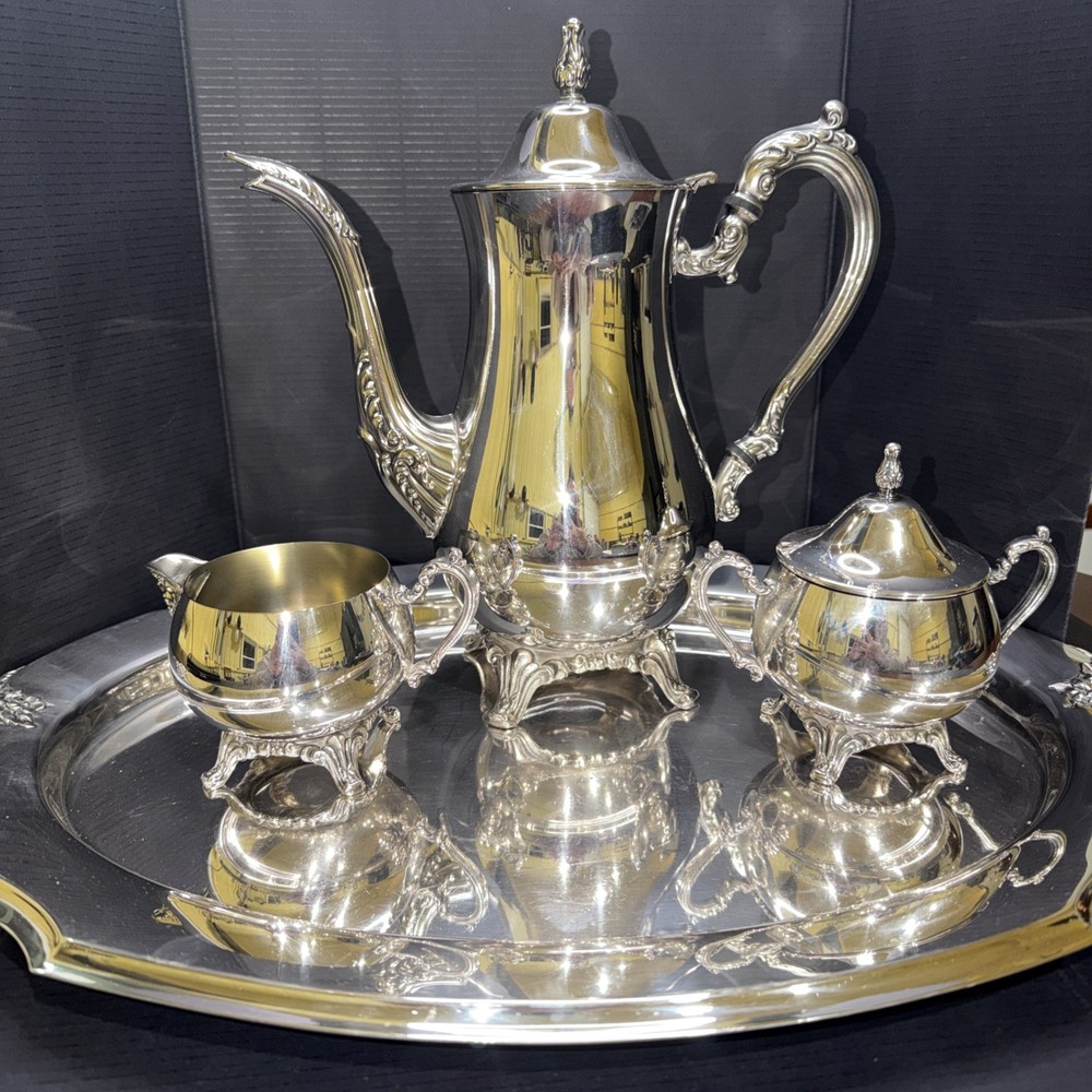 Oneida USA  Coffee/Tea Set With Rococo Style Platter