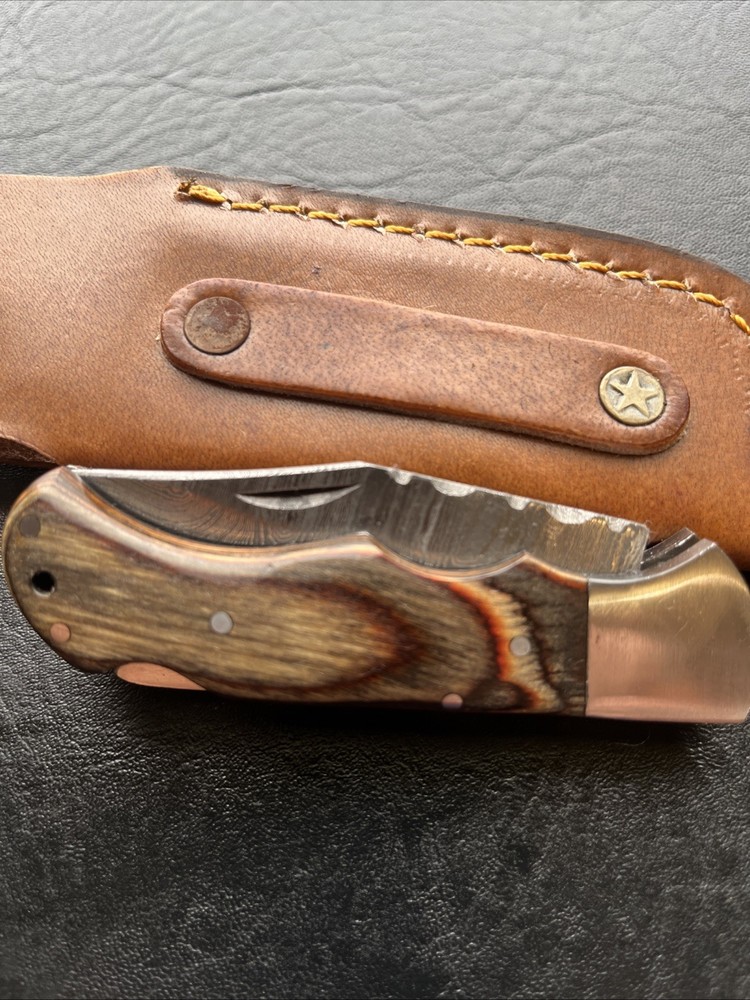 FROSTWOOD HANDLE DAMASCUS LOCKBACK POCKET KNIFE