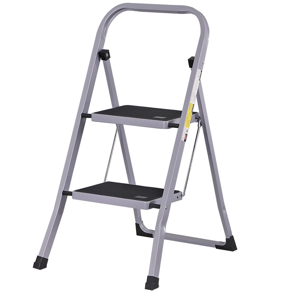 2 Step Ladder Folding Step Stool with Convenient Handgrip Handle 380 lbs Gray