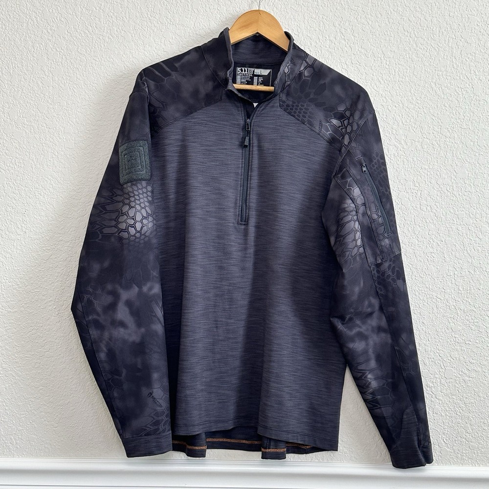 5 11 Tactical Mens Shirt Size Large Kryptec Rapid 1/2 Half Zip Pullover Charcoal