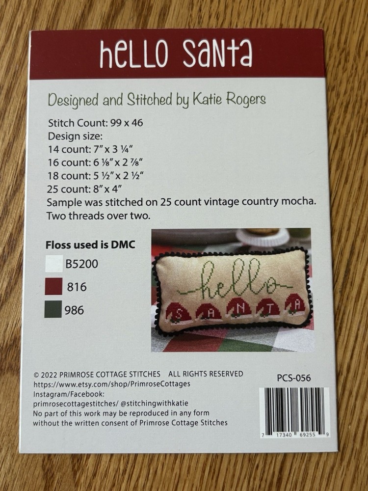 Primrose Cottage Stitches - HELLO SANTA Pattern Cross Stitch