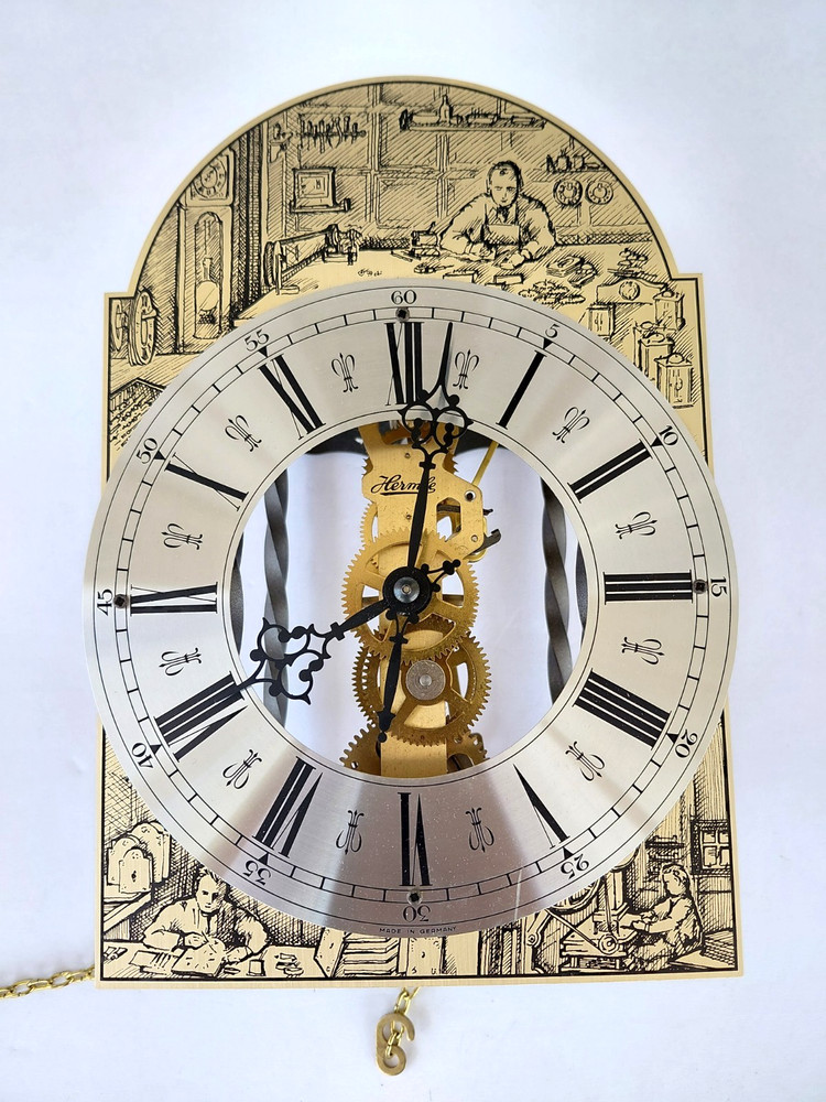 Franz Hermle 701-781 Tempus Fugit Skeleton Clock Bell Strike Clockmaker on Face