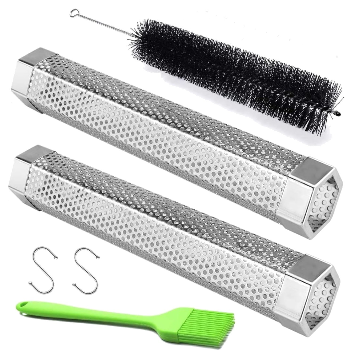 Pellet Smoker Tube, 2 Pack 12'' Stainless Steel BBQ Wood Pellet Tube Smoker, for