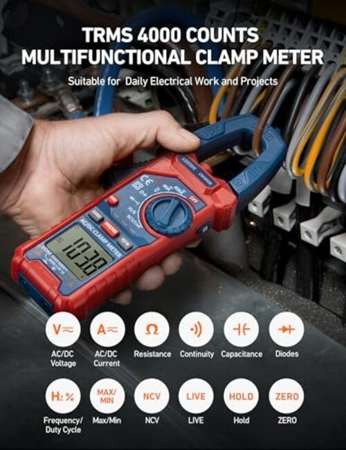 Digital Clamp Meter Multimeter Auto-ranging Amp Tester 4000 Counts Blue