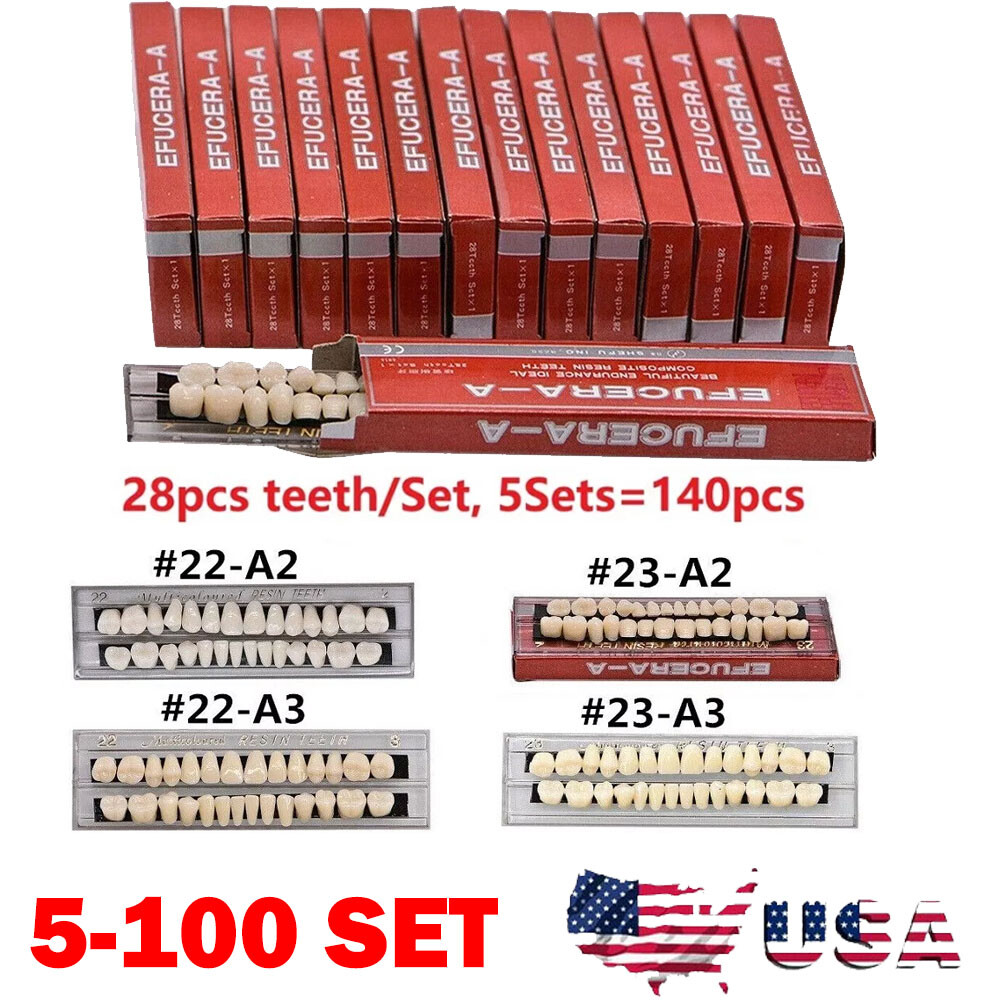 Dental Acrylic Resin Denture Shade A2 A3 Upper Lower Full Set False Teeth