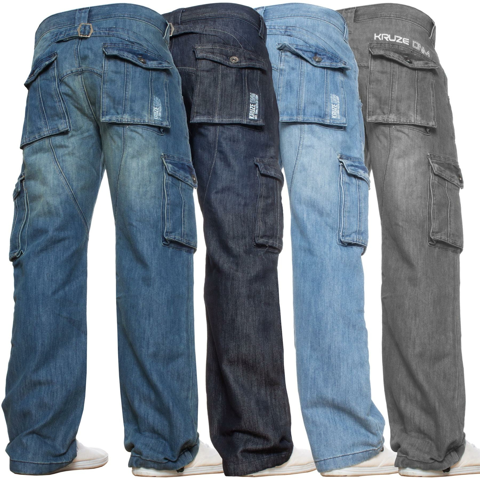 Kruze Mens Combat Jeans Cargo Denim Trousers Casual Work Pants All Waists Sizes