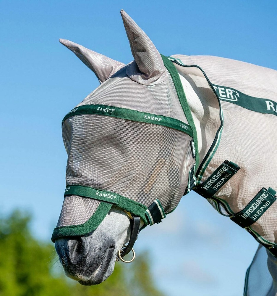 Rambo Plus Flymask - Oatmeal/Green