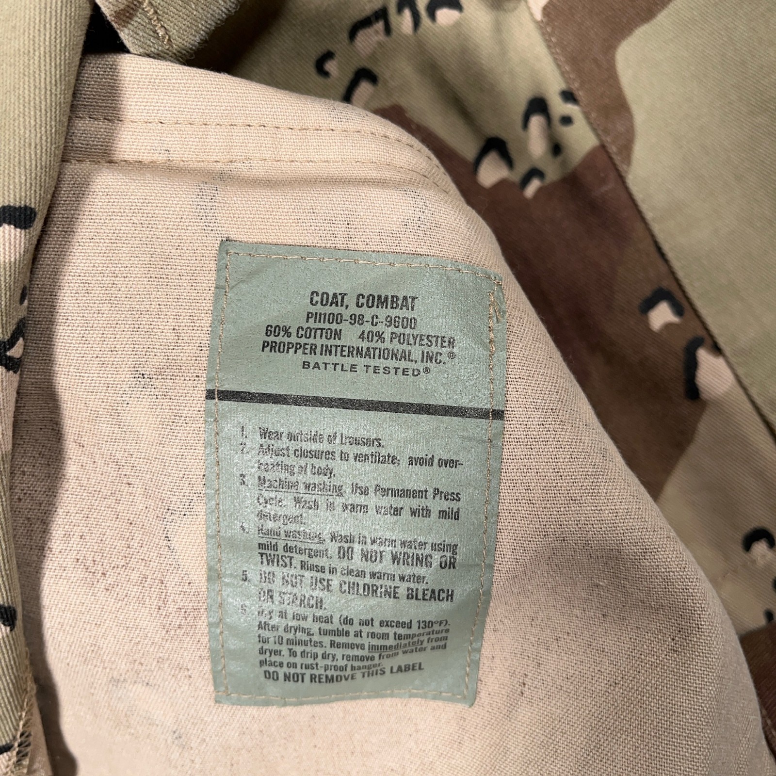 Vintage US Military Desert Camo Combat Coat Mens Large Regular Chocolate Chip 90