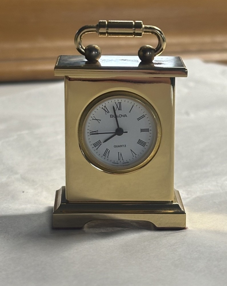 BULOVA Miniature Solid Brass Alarm Clock | Model B0503  2 1/8”