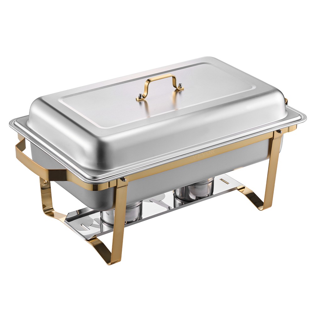 VEVOR 8 Qt 4 Pack Rectangle Chafing Dish Buffet Set Full-Size & Half-Size Gold