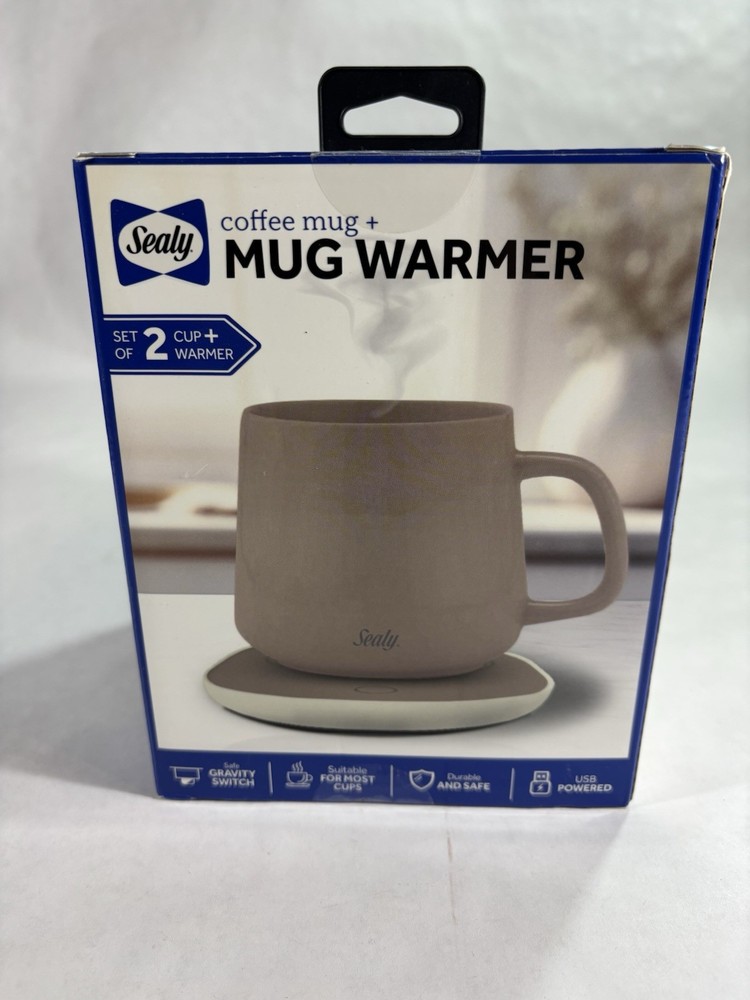 New Sealy Coffee Mug & Mug Warmer Set, USB Powered, Temp Control, Gravity Switch