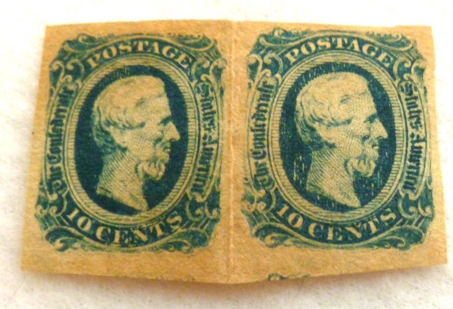 1863 Confederate States 10 Cent 2 Stamp Block SC CSA12 (KB) Type II