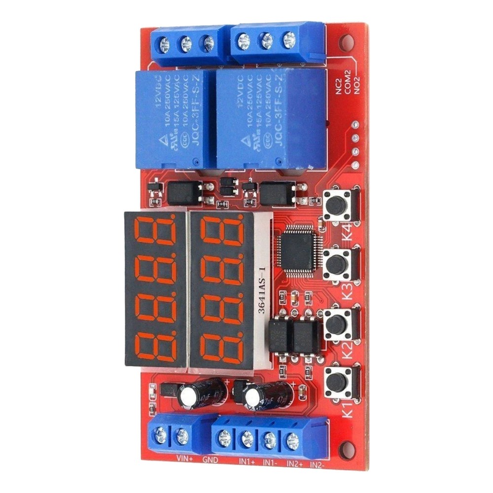 Adjustable Dual Relay Timer Module 12 Volt 10 Amp 32 Mode Delay Switch Board
