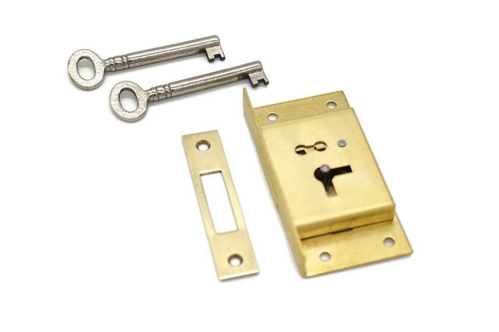 Half Mortise Lock Chest Trunk Medium Box Lock Solid Brass Cabinet Lock 2 Keys