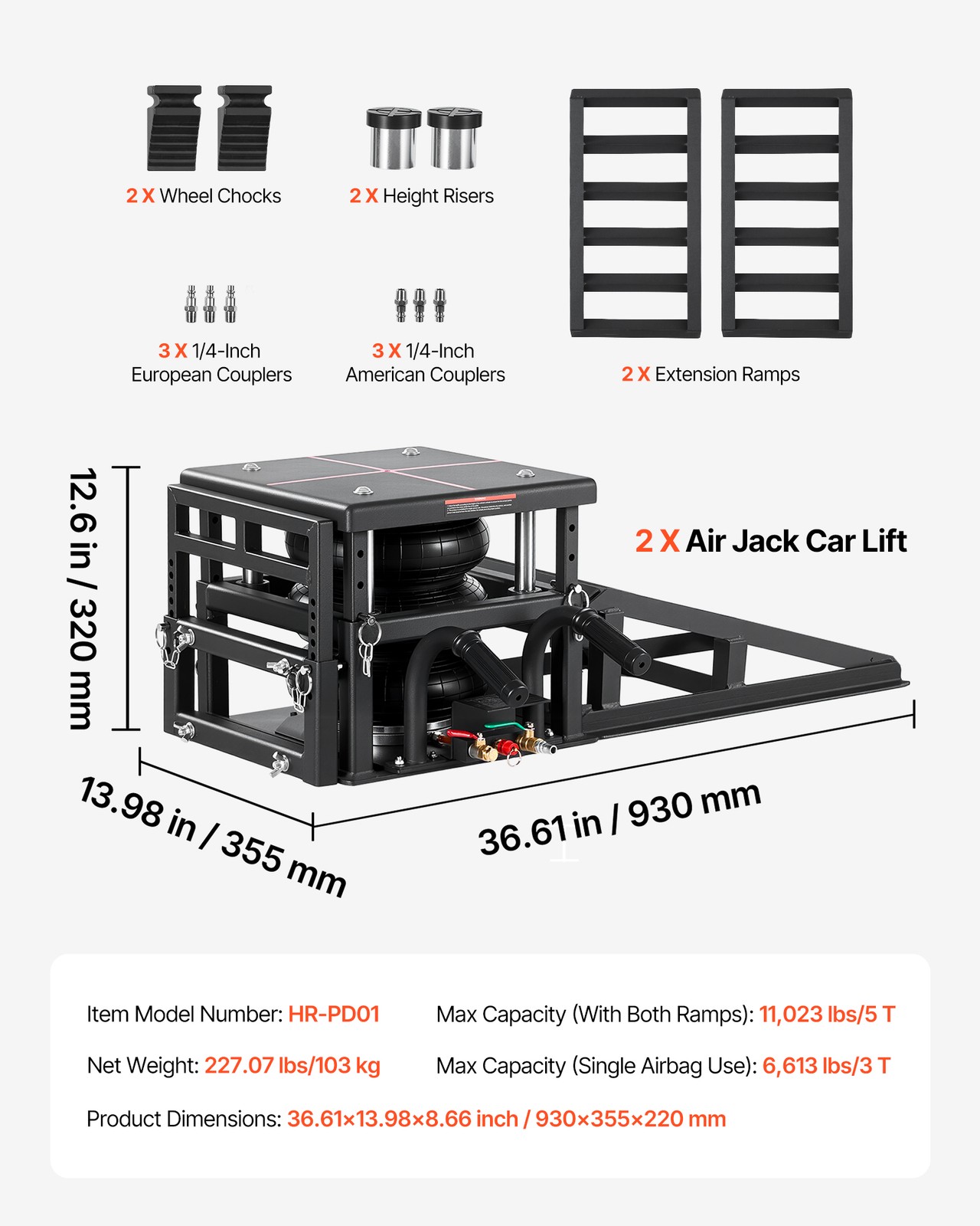 VEVOR 2-Pack Air Portable Car Lifts 11023 lbs Heavy Duty Pneumatic Ramp Jacks