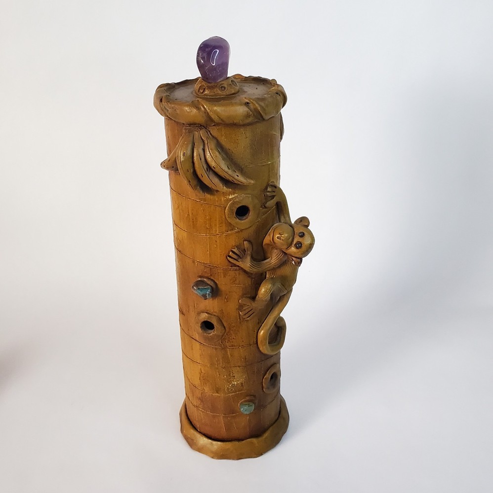 Handmade Monkey on Bamboo Incense Burner