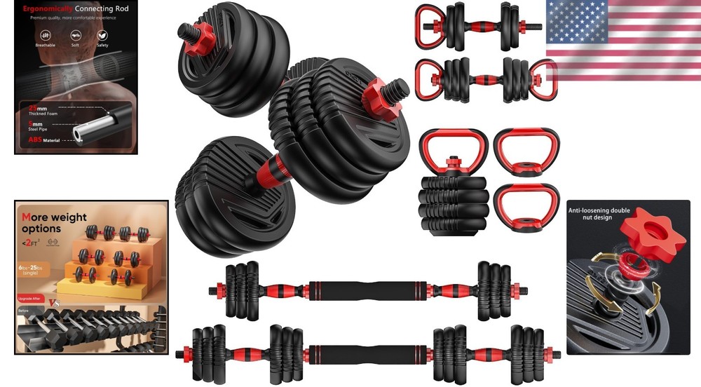 Adjustable Dumbbells (10-90lbs) - Multi-Functional Exercise Kit
