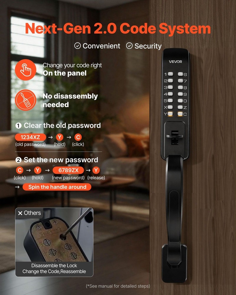 Aluminum Mechanical Keyless Lock, 4-7 Digit Code, Dual-Side Keypad, Auto-Lock