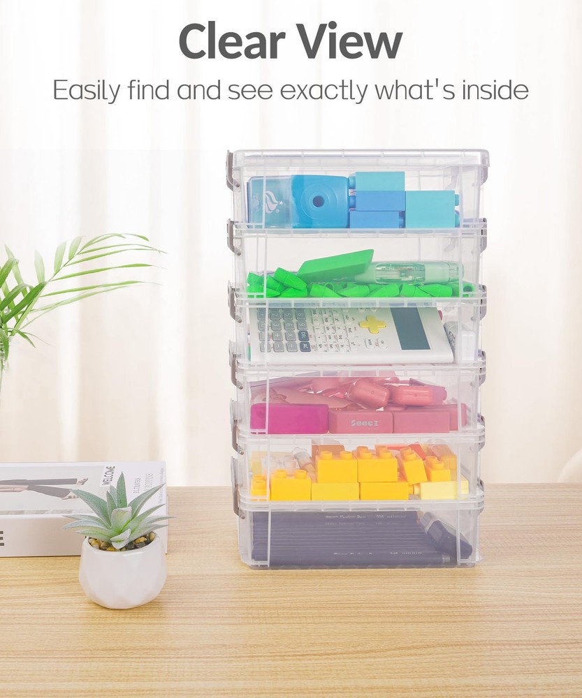 Sooez 6 Pack Extra Large Pencil Box, Plastic Case Crayon Large, Grey