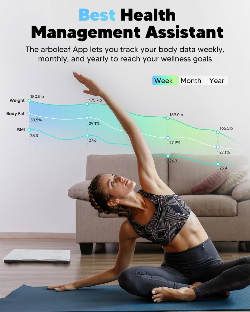 Arboleaf Smart Body Scale Bluetooth Digital Bathroom Scale App Body Composition