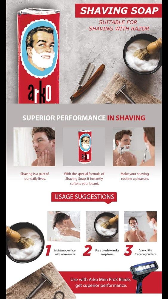 Arko Shaving Soap Stick, 70 Gram