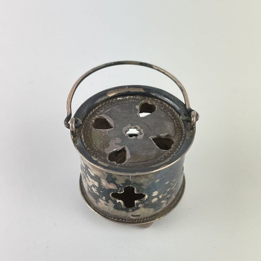 Unusual Antique Solid Silver Miniature Pierced Lantern Unknown Mark Height 2.5cm