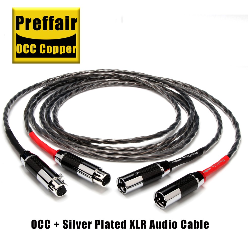 Pair OCC Copper Silver Plated 2XLR Balanced Cables PTFE Insulation