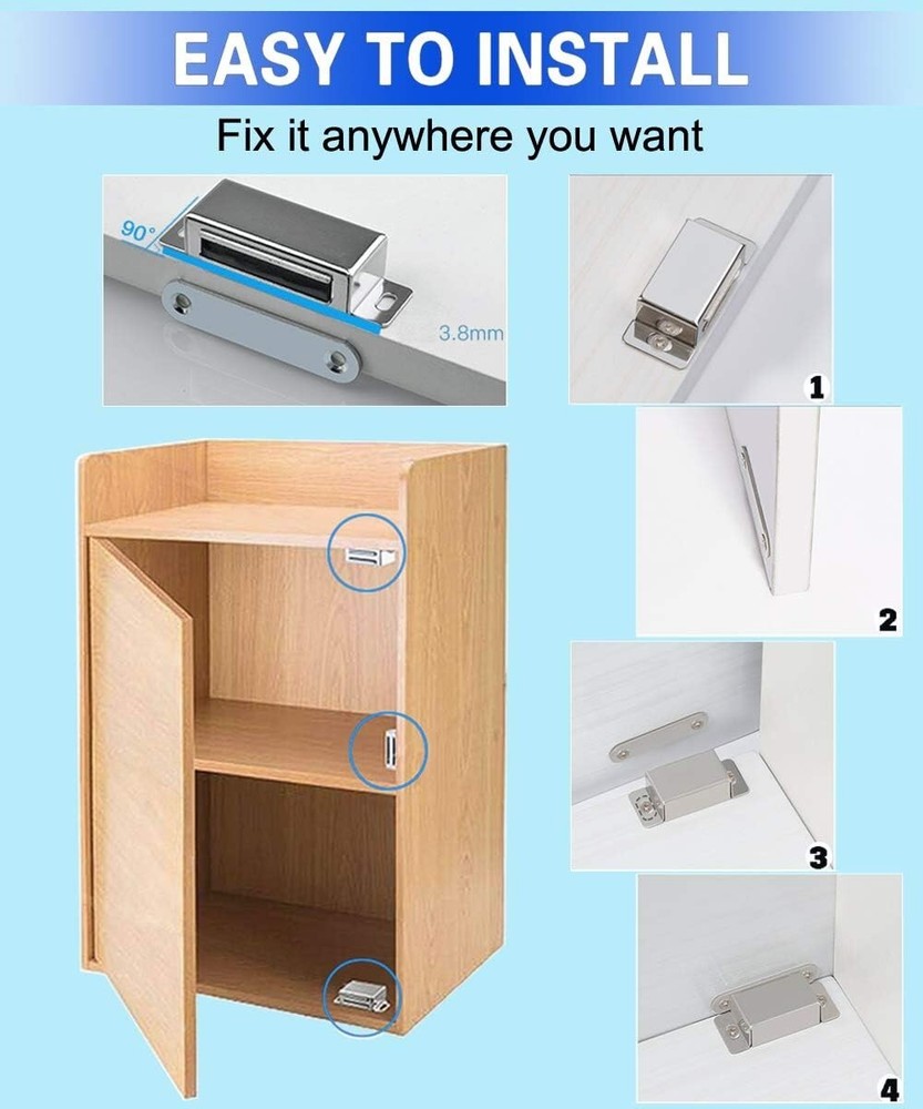 Rustproof Magnetic Door Latch - 30lb Pull Force, 4-Pack for Cabinets & Closets