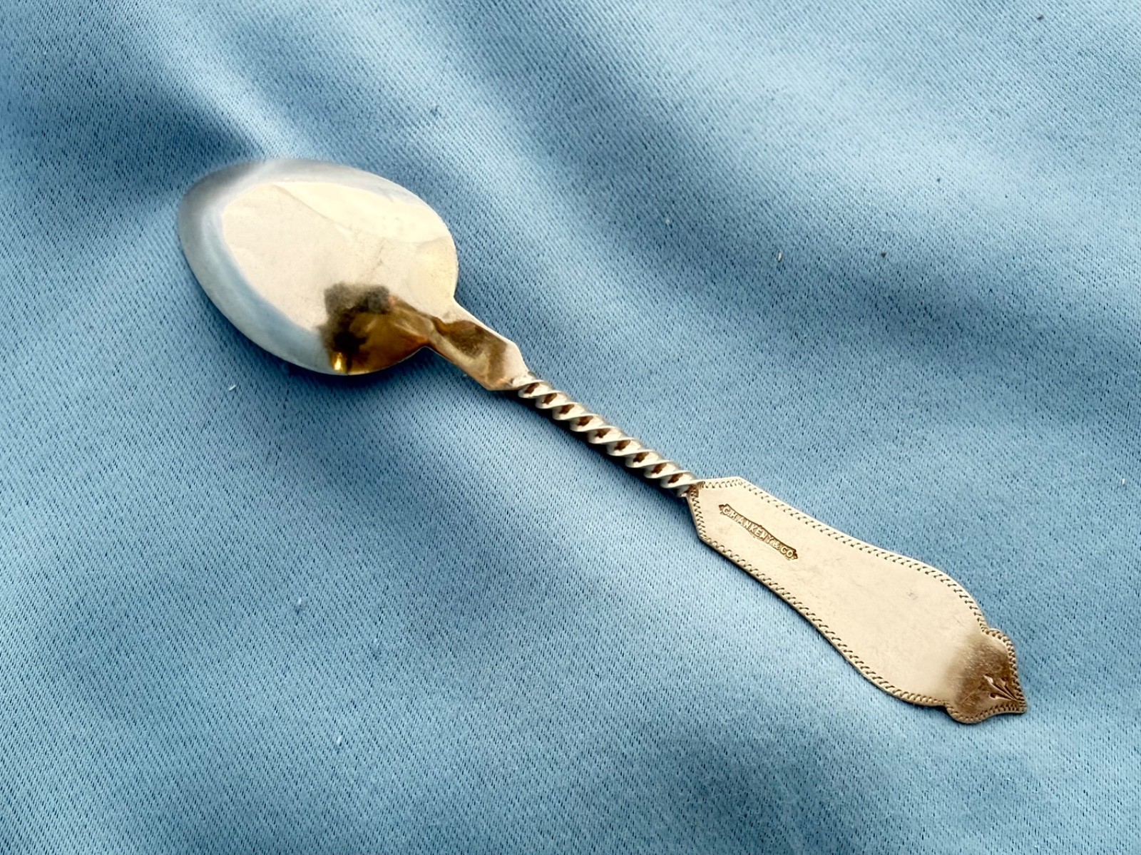 CH Ankeny & Co 10 Coin Silver Twist Handle Teaspoons 6 In Mono 178 Gr