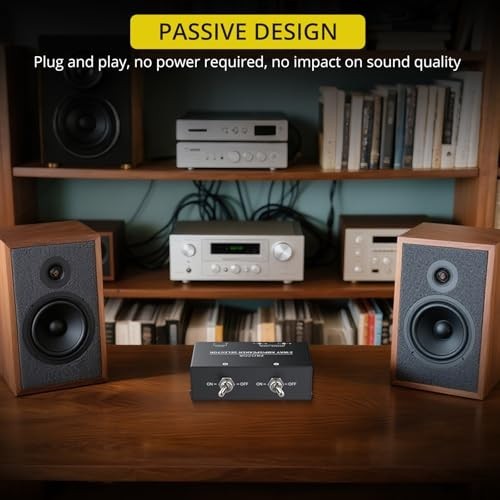 2-Zone Speaker Switch Box - 2-Way Amp Selector, A/B Control, Passive Stereo, 150