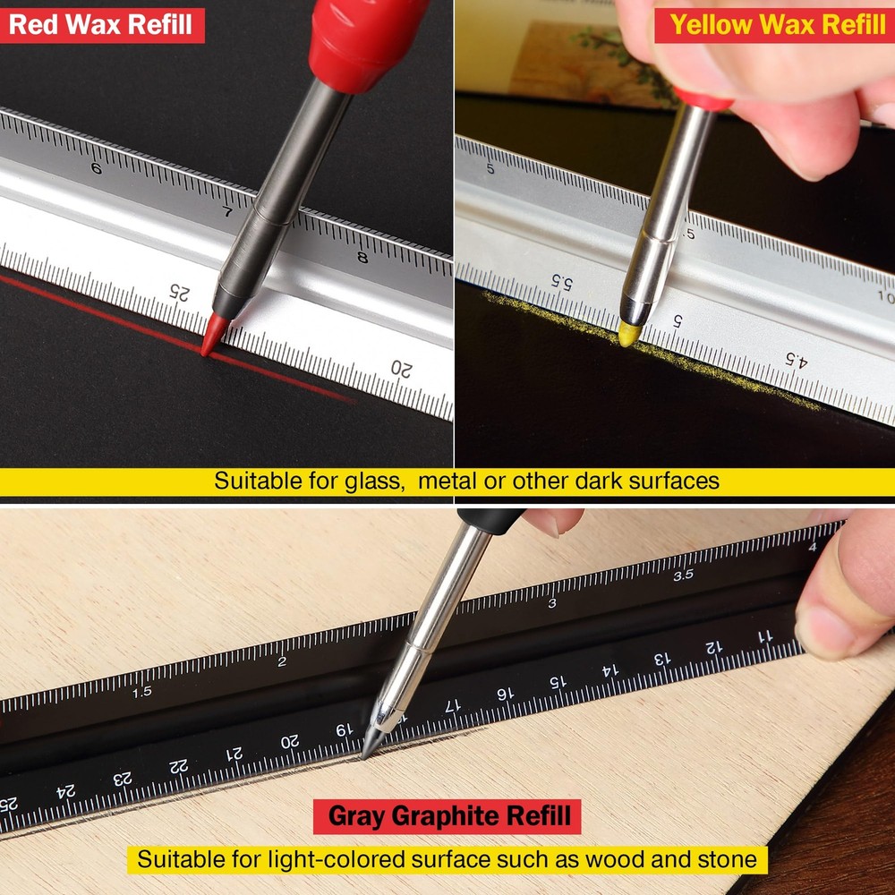 2 Pack Solid Carpenter Pencil with 14 Refill, Long Nosed Deep Hole Mechanical...