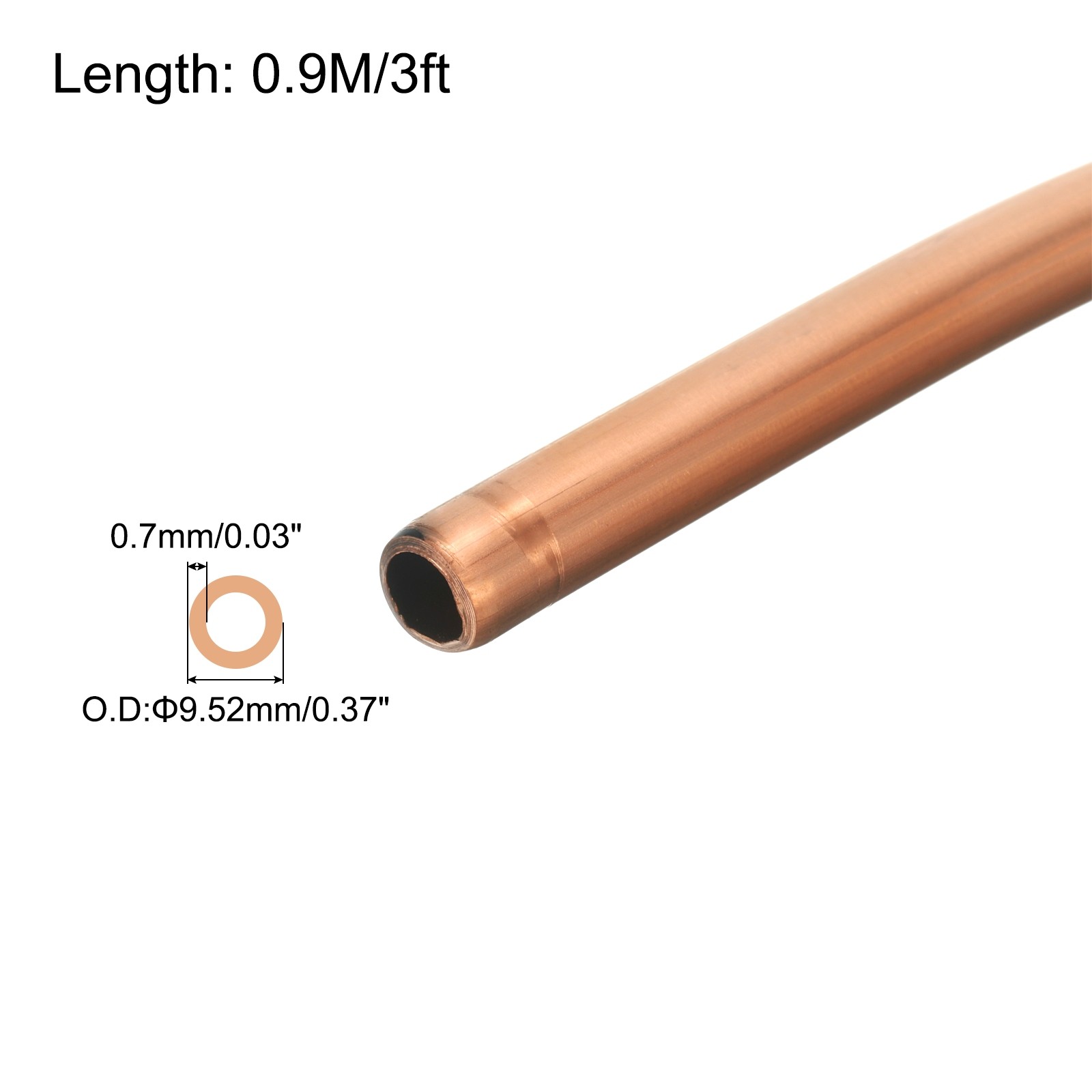 Copper Tube 3/8" OD x 3Ft 1/32" T Refrigeration Flexible Pipe Seamless Hollow