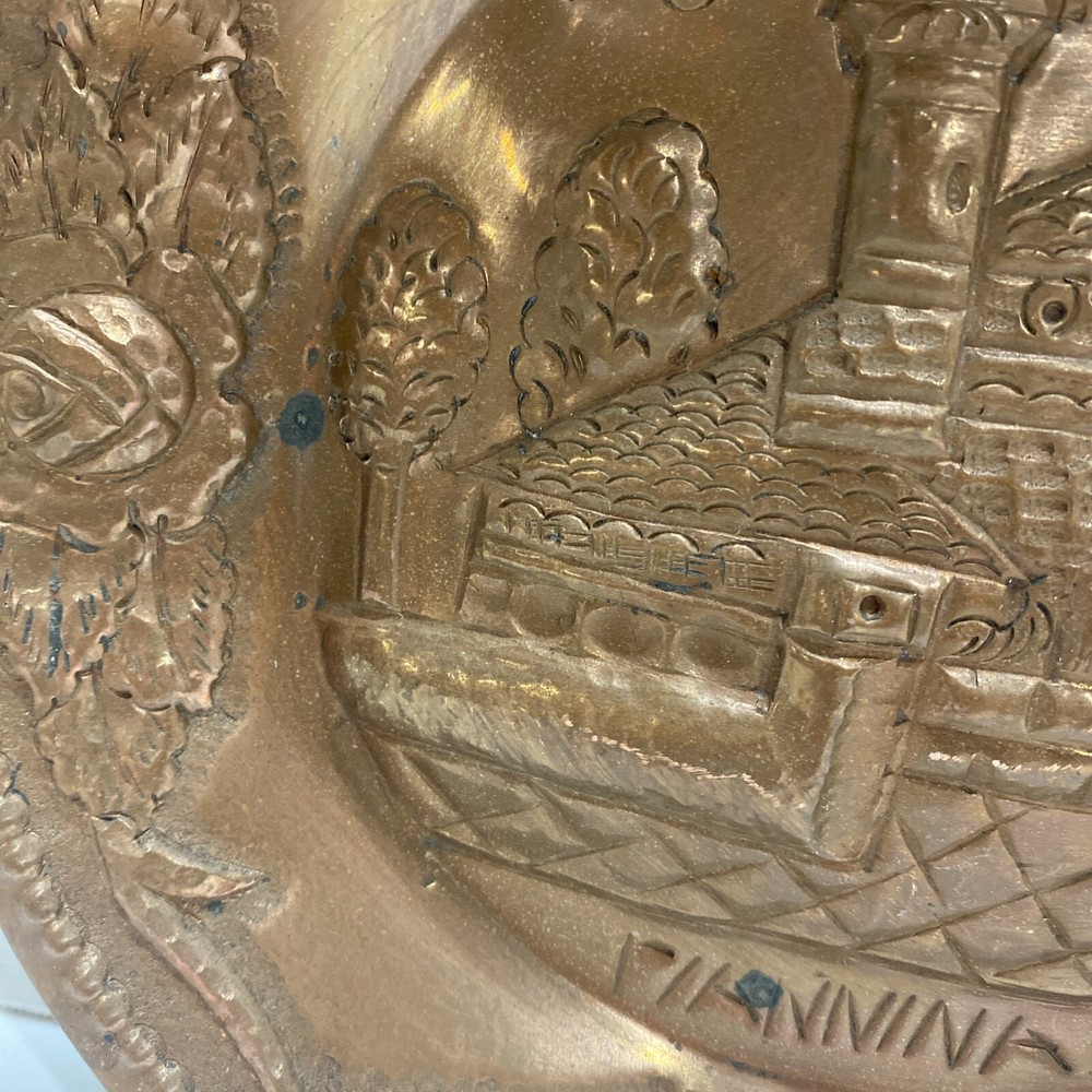 Vintage Embossed copper wall decor plate dish 9”