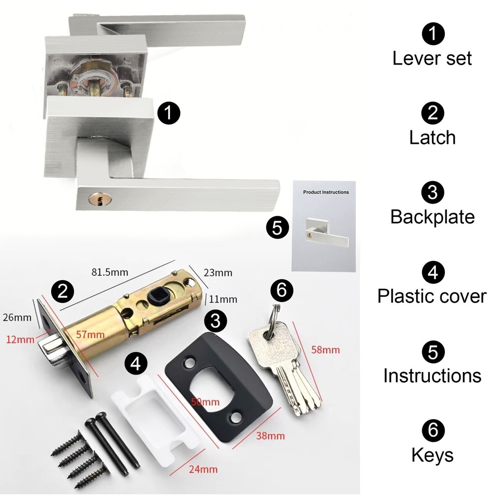 12pcs Door Knob Levers Privacy Passage Handle Square Entry Locks Silver