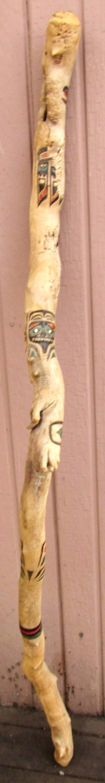 Northwest Coast Hand Carved SHAMAN Totem Walking Talking Stick Cane Pole STAFF