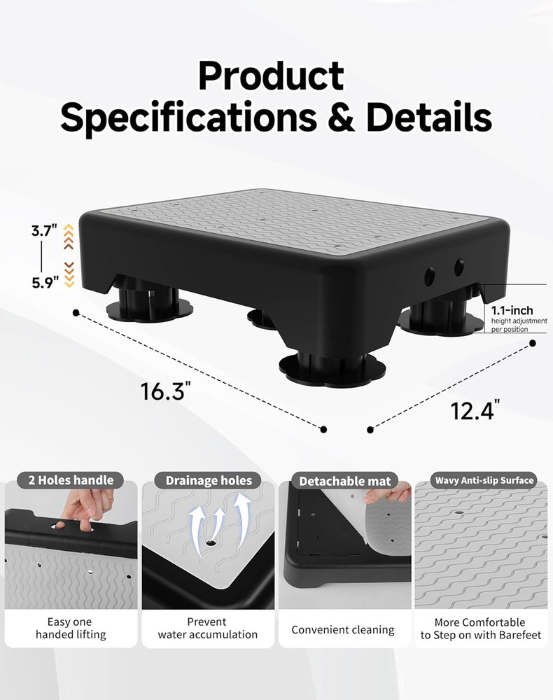 Adjustable Step Stool for Adults, Noctilucent Bed Step Stools, 660 LBS Capacity