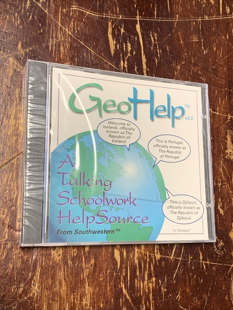 1998 GeoHelp - A Talking Schoolwork Help Source VTG. Computer Disc - Windows New