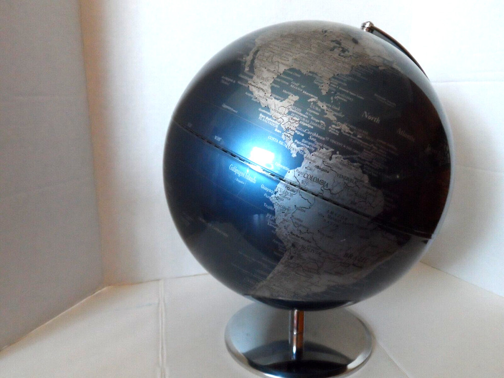 12" Metallic Blue and Silver Rotating Globe
