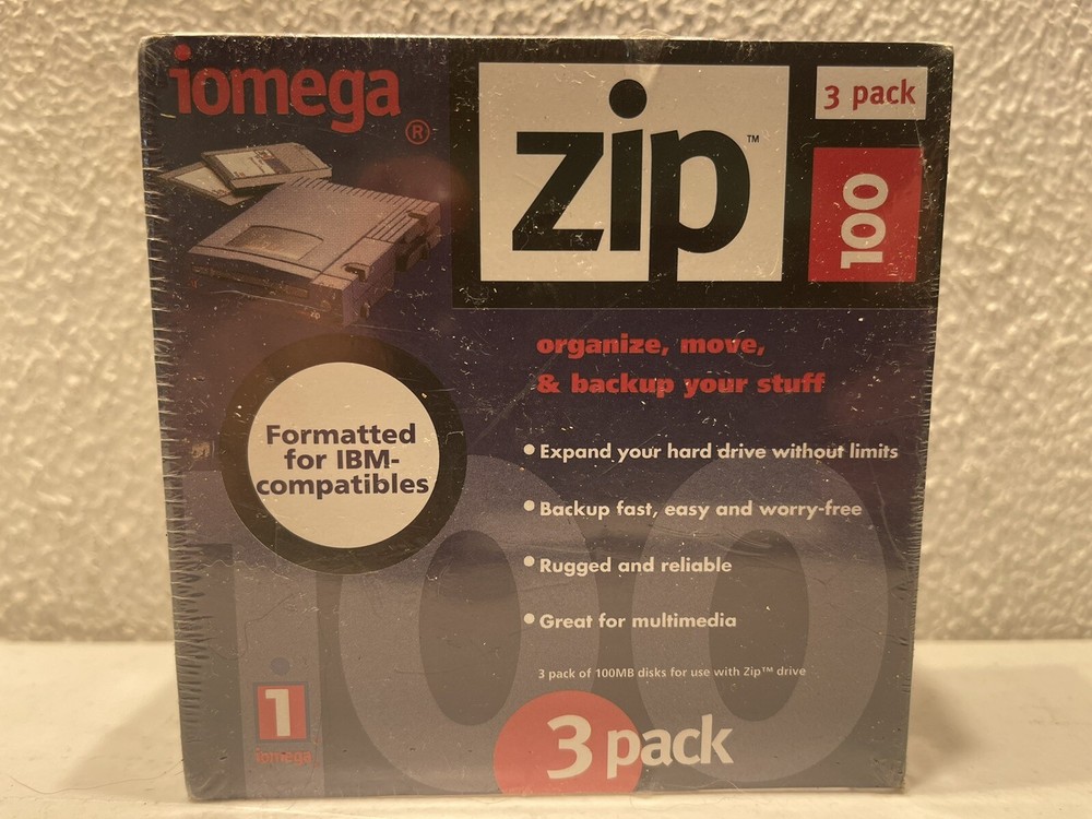 Iomega Zip 100 MB 3-Pack Disks  IBM Compatible Formatted Sealed