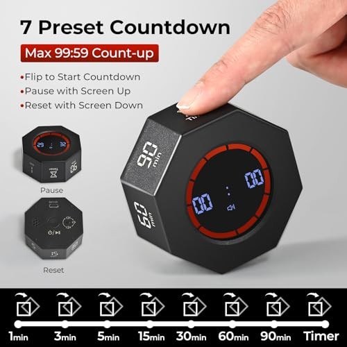 Rechargeable Pomodoro Timer, 8-Angle Auto-Rotating Screen with Space Gray