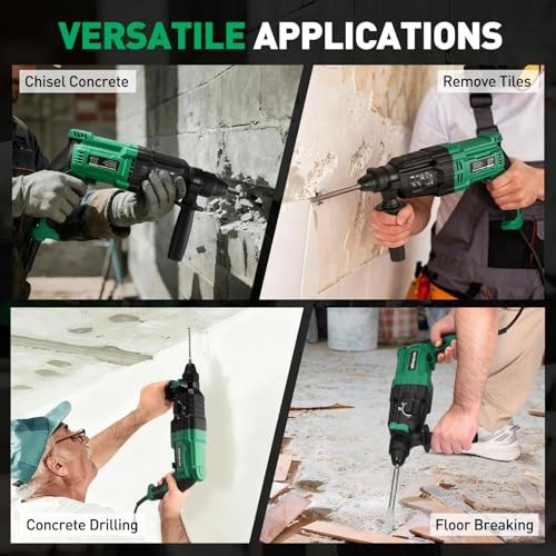 1 Inch SDS-Plus Rotary Hammer Drill, 8Amp, 3.0J 4 Functions Variable Speed