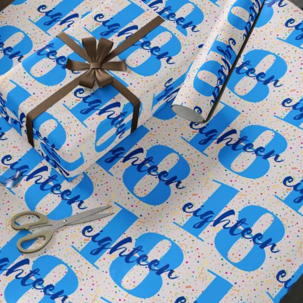 18th Birthday Blue Wrapping Paper