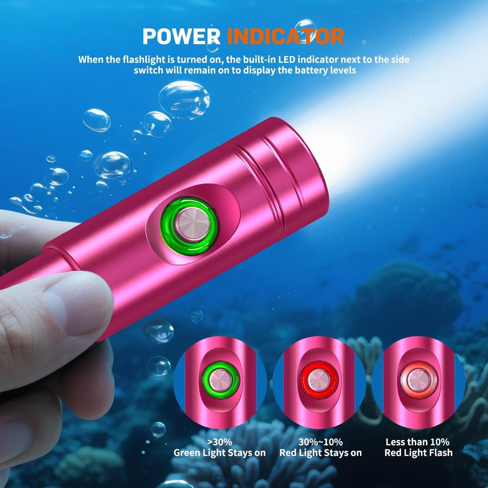 Odepro WD12 Scuba Diving Light 1400 Lumen Underwater Flashlight 3 Red