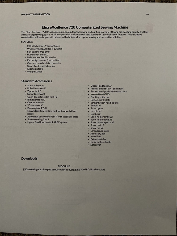 Elena eXcellence 720 Pro Computerized Sewing Machine