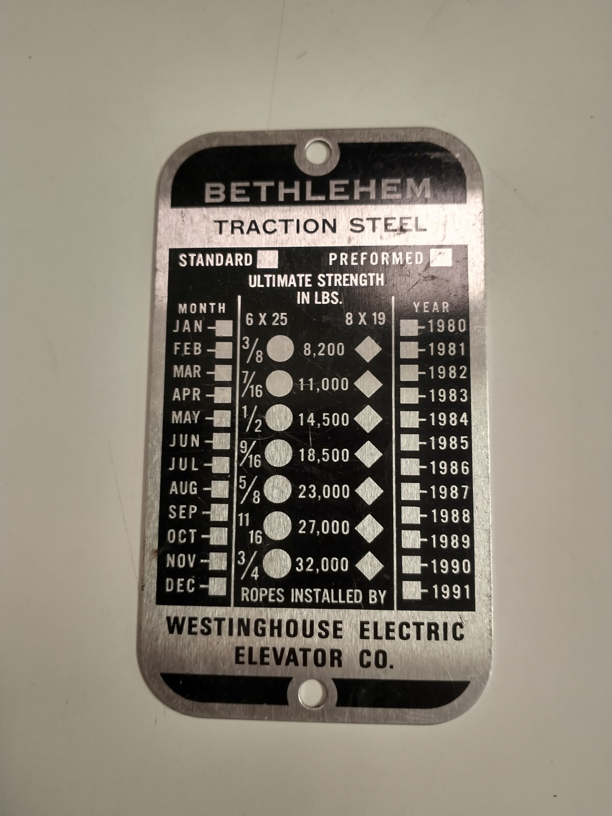 Vtg Bethlehem Steel Traction Steel Plate. Westinghouse Electric Elevator Corp